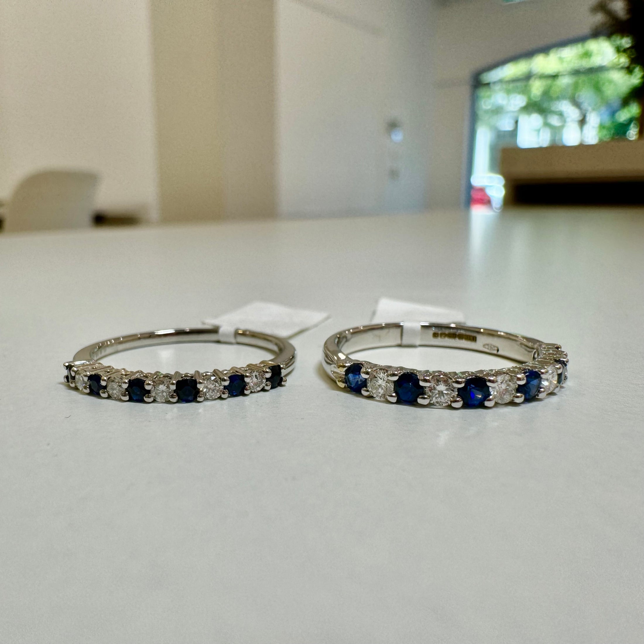 Sapphire and Diamond claw set half eternity