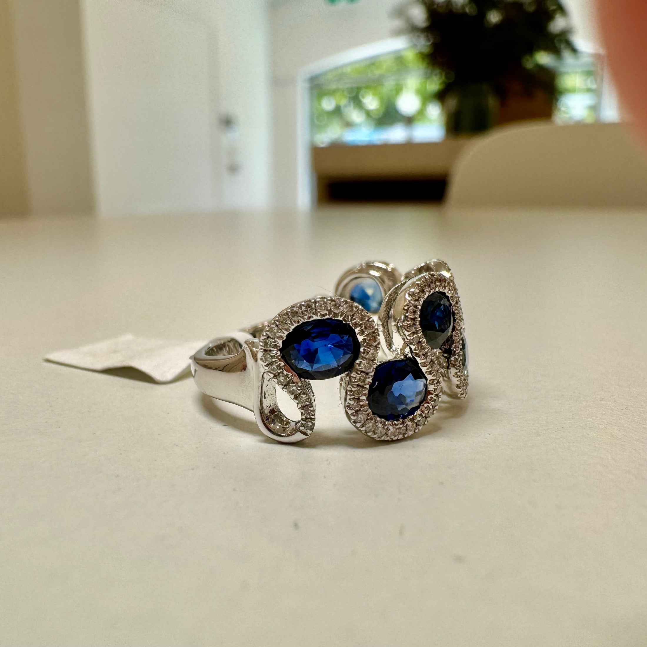 Sapphire and diamond wave ring