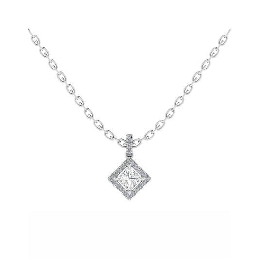 Princess Cut Halo Pendant