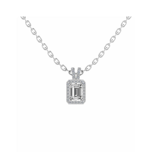 Emerald Cut Single Halo Pendant