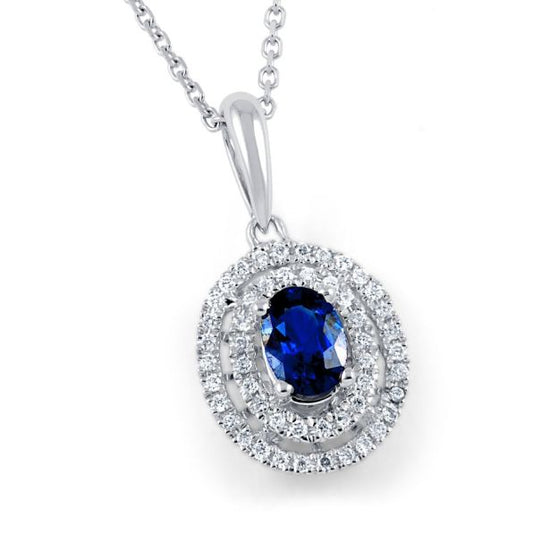 Oval Sapphire Double Halo Pendant