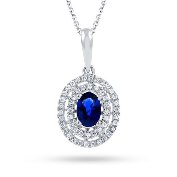 Oval Sapphire Double Halo Pendant