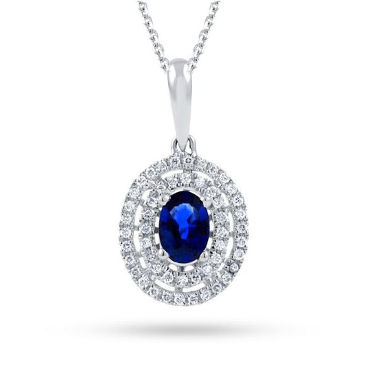 Oval Sapphire Double Halo Pendant