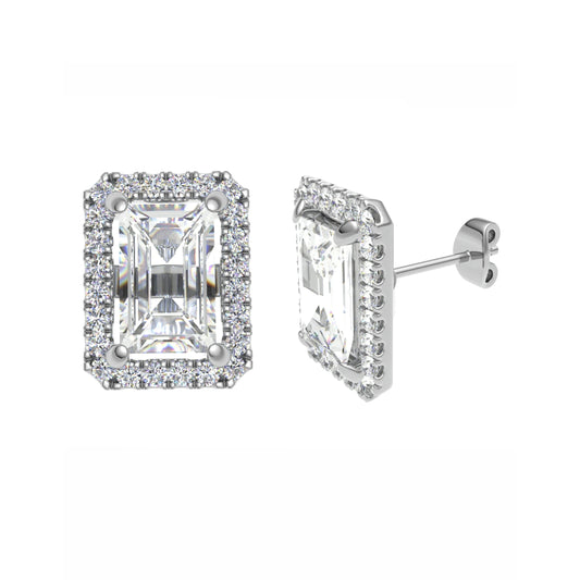 Emerald Cut Halo Studs