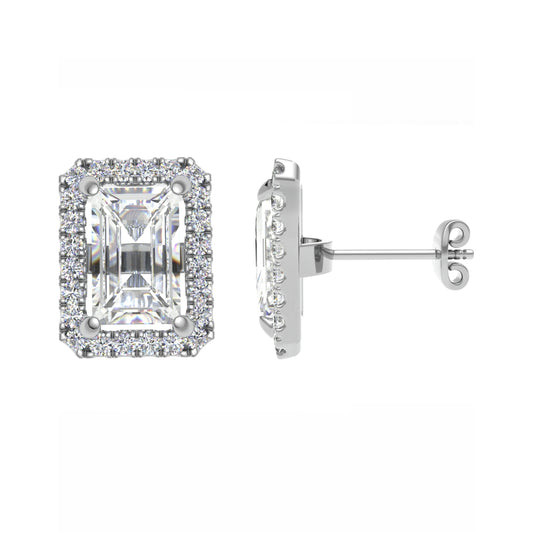 Emerald Cut Halo Studs