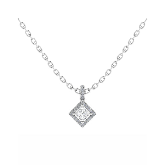 Princess Cut Halo Pendant