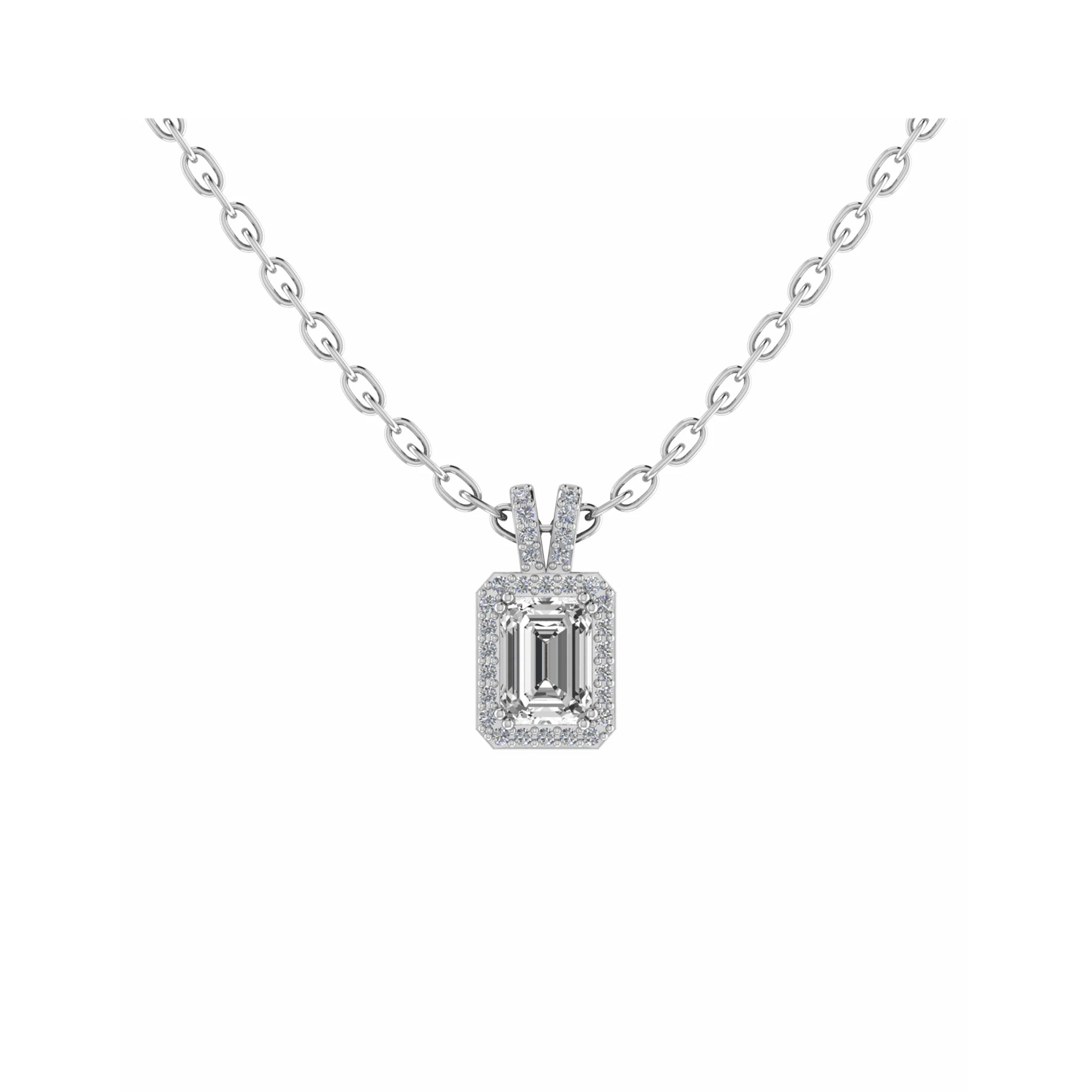 Emerald Cut Single Halo Pendant