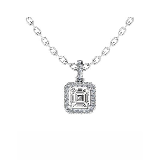 Asscher Cut Single Halo Pendant